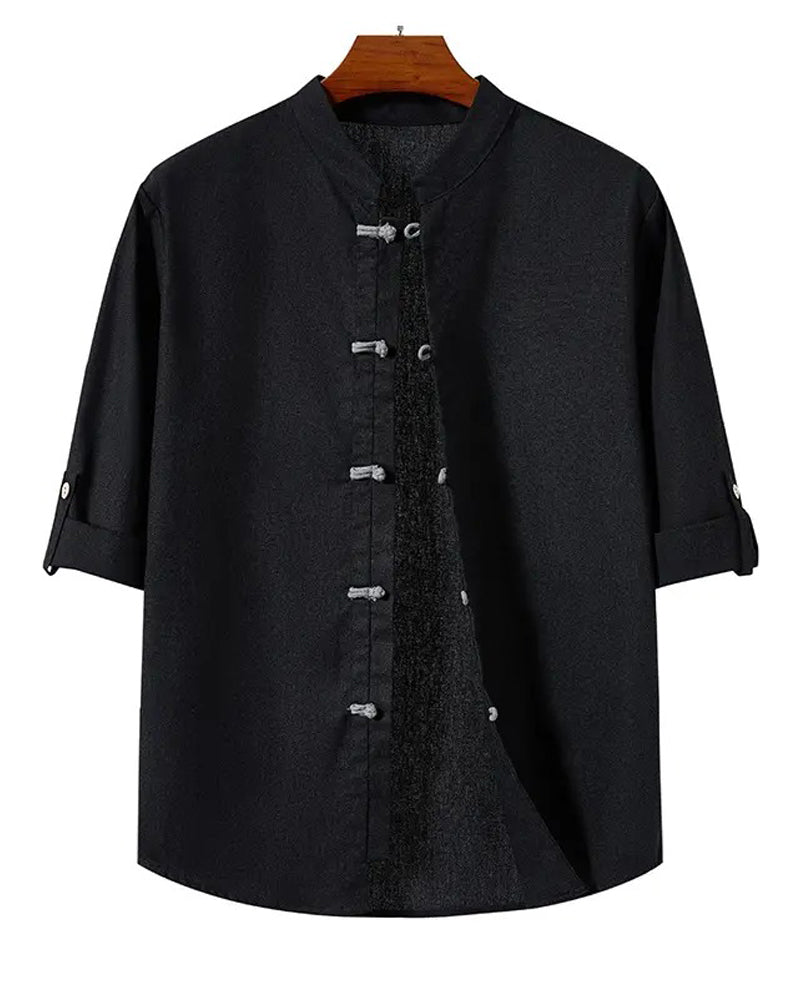 Chinese Style Square Neck Casual Shirt