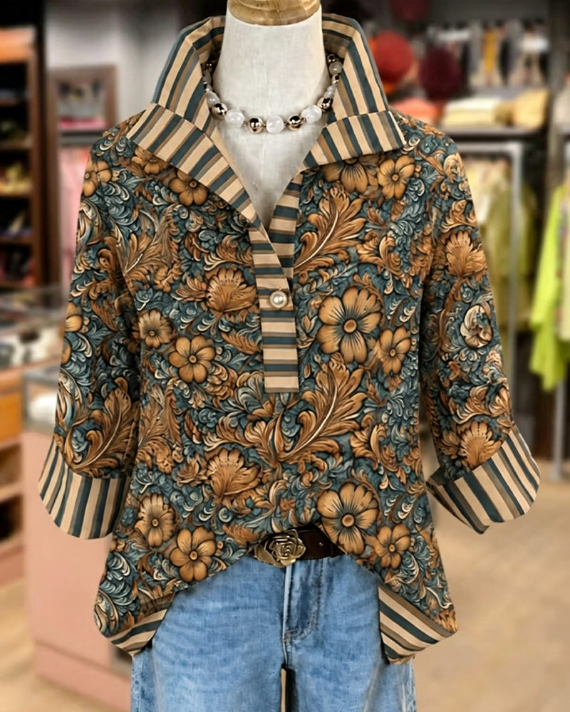 Lapel Casual Floral Button Blouse