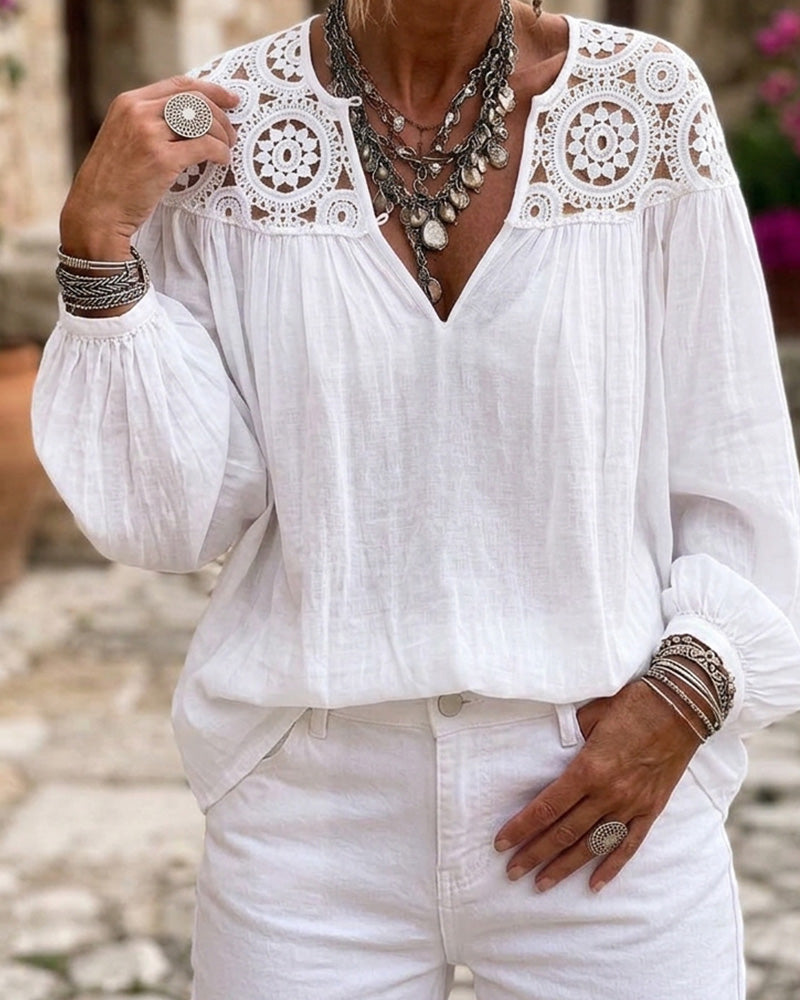 Lantern Sleeve Lace Loose Blouse