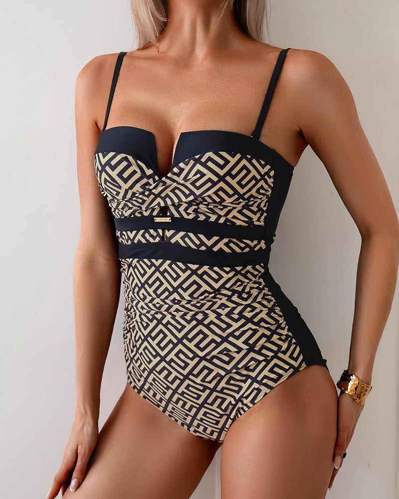 Fashionable Printed Halter Top Swimsuit