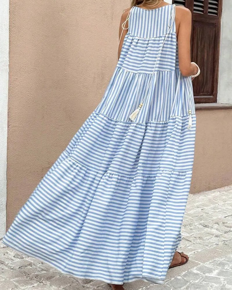 Striped Halter Tiered Dress