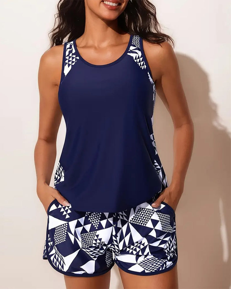 Tank-Top Geometric Print Two-Piece Swimsuit