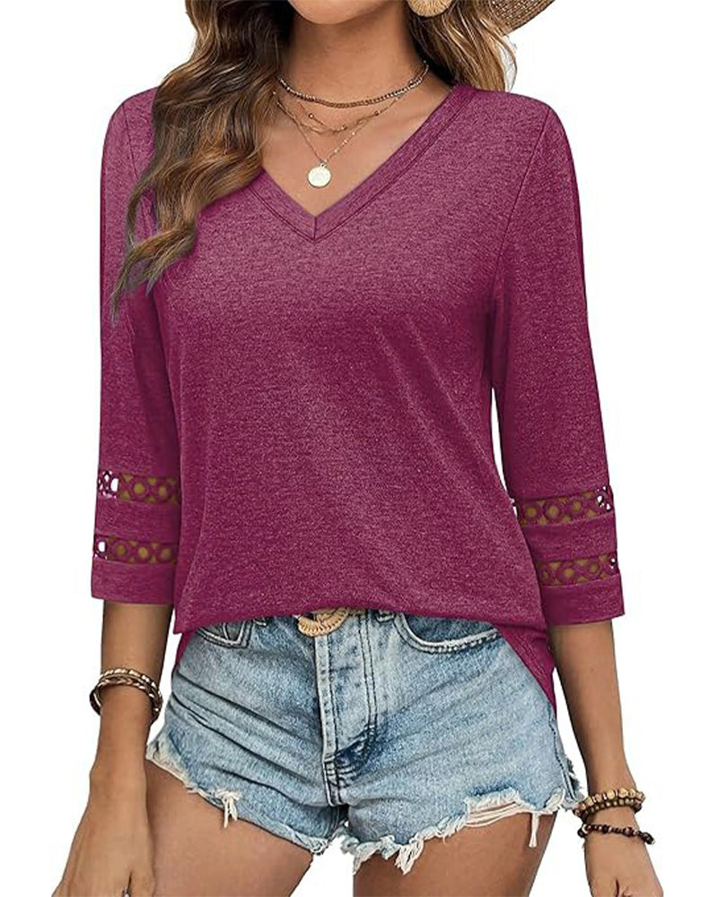 V-Neck Hollow-Out Collar T-Shirt