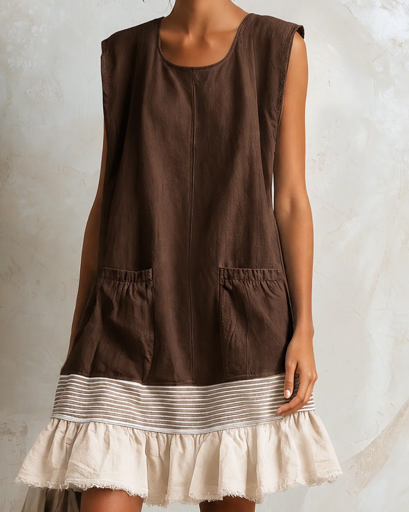 Sleeveless Stripe Contrast Patchwork Dress