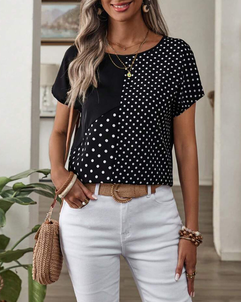 Round Neck Polka Dot Print T-Shirt