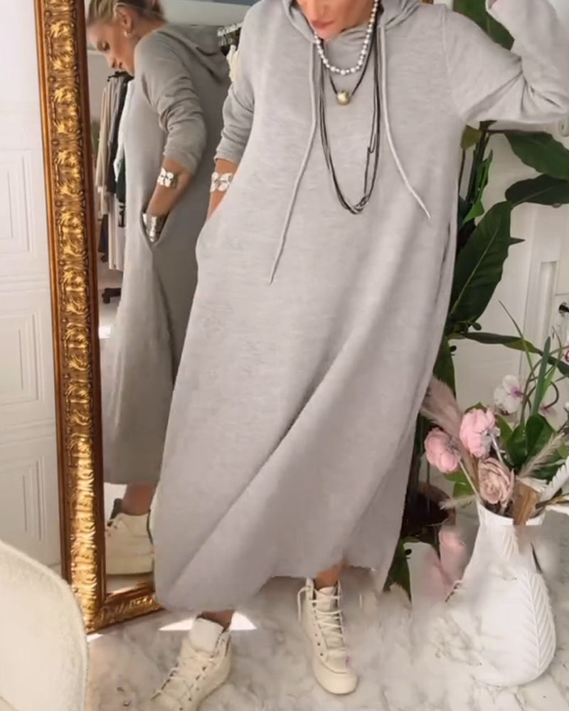 Solid Color Hooded Pocket Dress