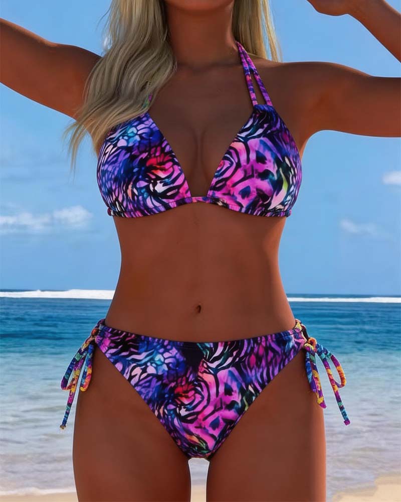 Vibrant Printed Halter-Neck Two-Piece Swimsuit