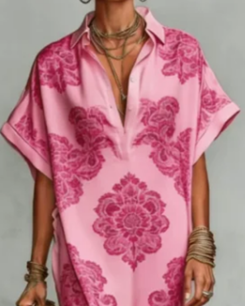 Lapel Printed Shirt Dress