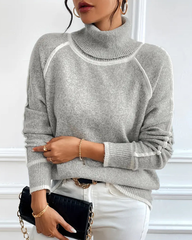 Turtleneck Fashionable Contrast Color Sweater