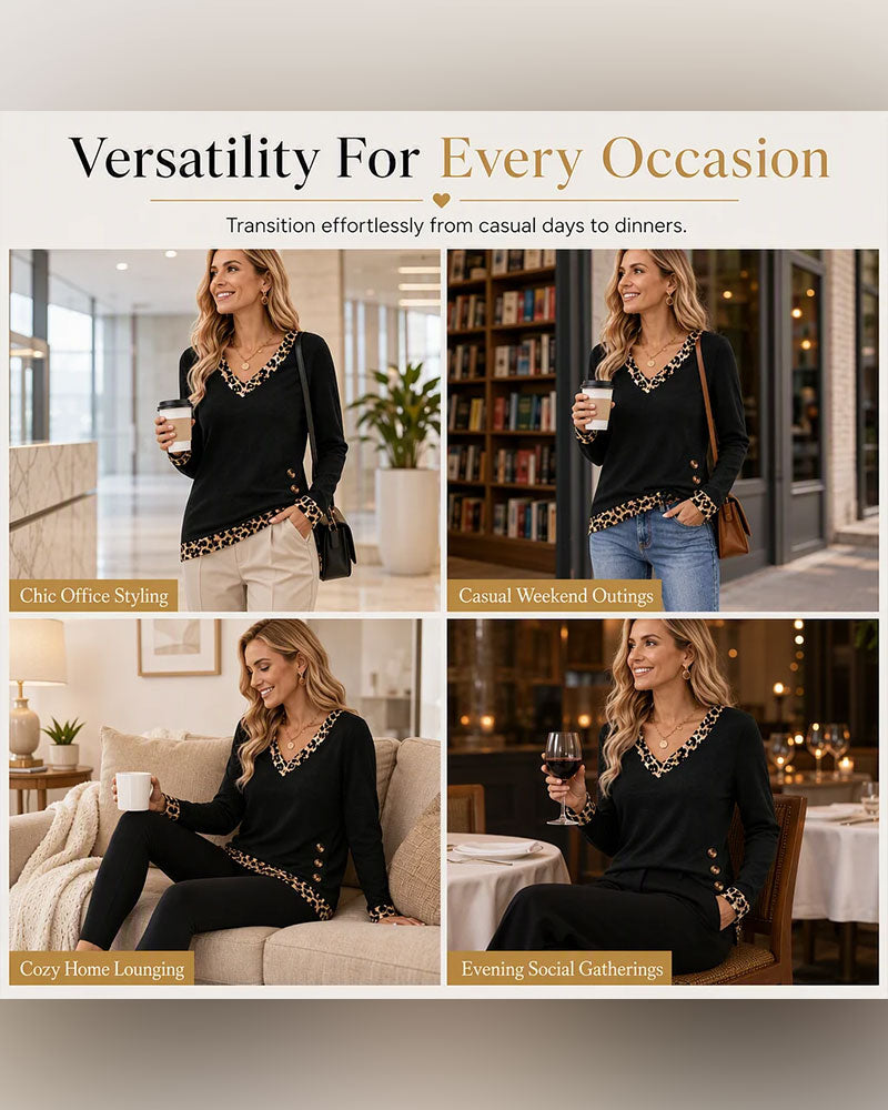 One-Side Button Leopard Print Spliced Top