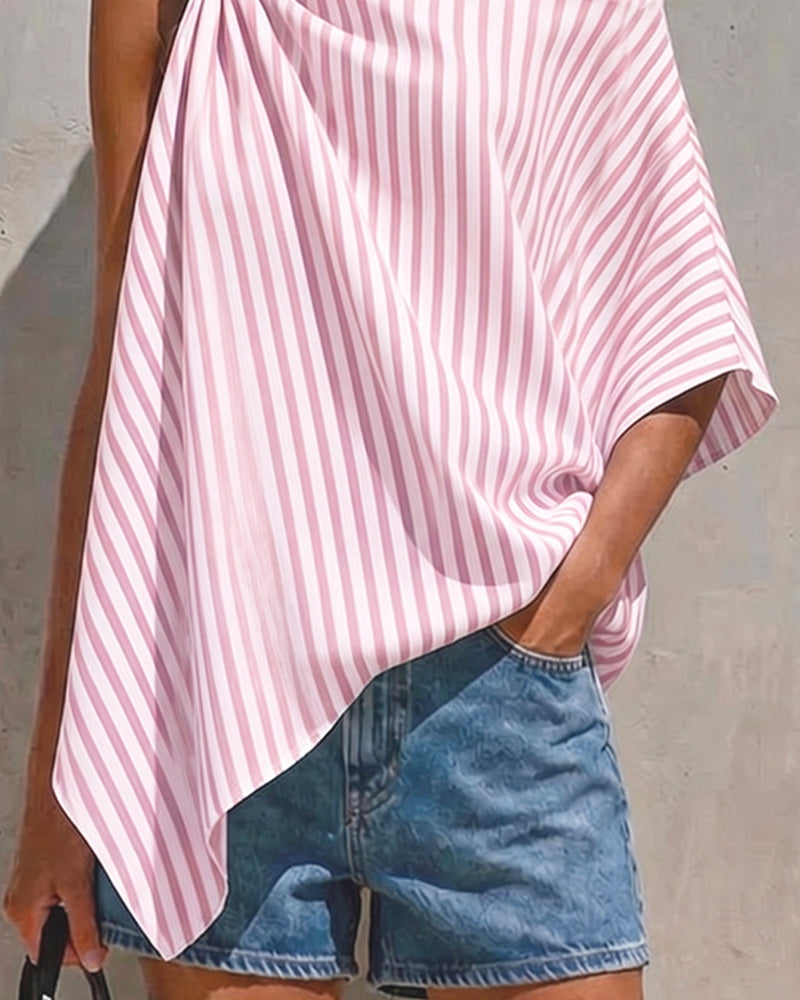 Striped Loose Asymmetric Design Blouse