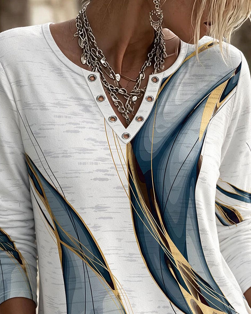 V-Neck Casual Marble Print Top