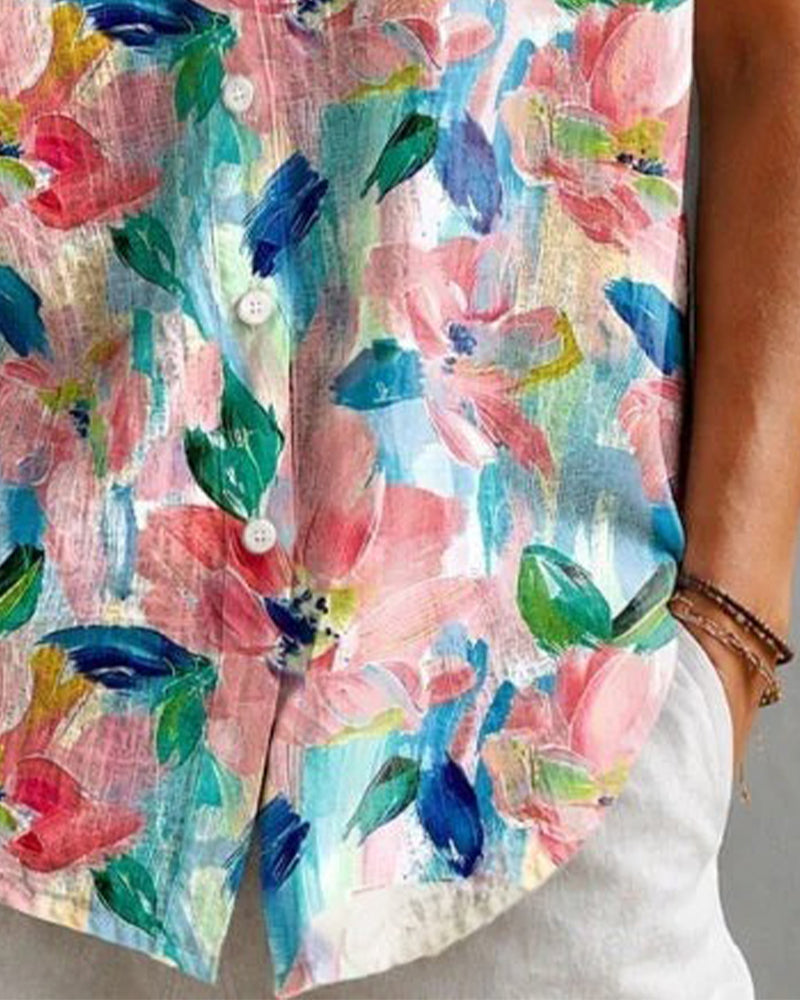 Turn-Down Collar Print Short-Sleeve Shirt