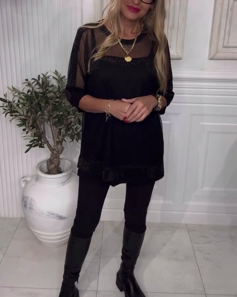Mesh Long Sleeve Blouse