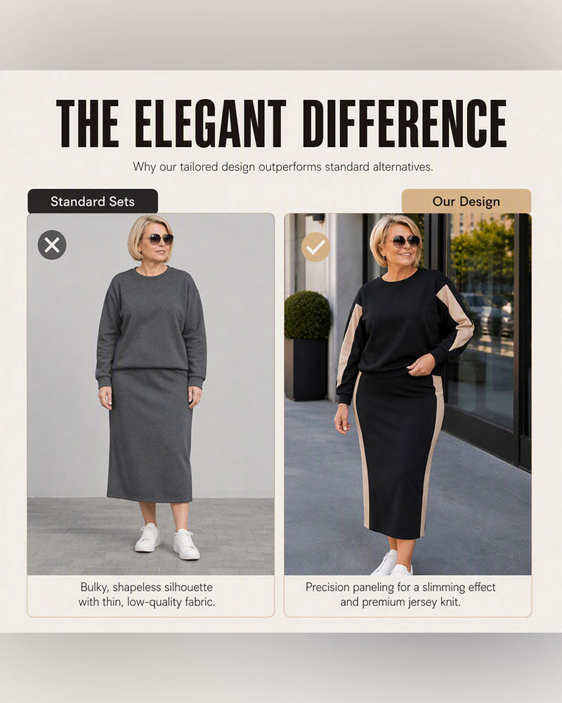 Crew Neck Color-Block Skirt Set