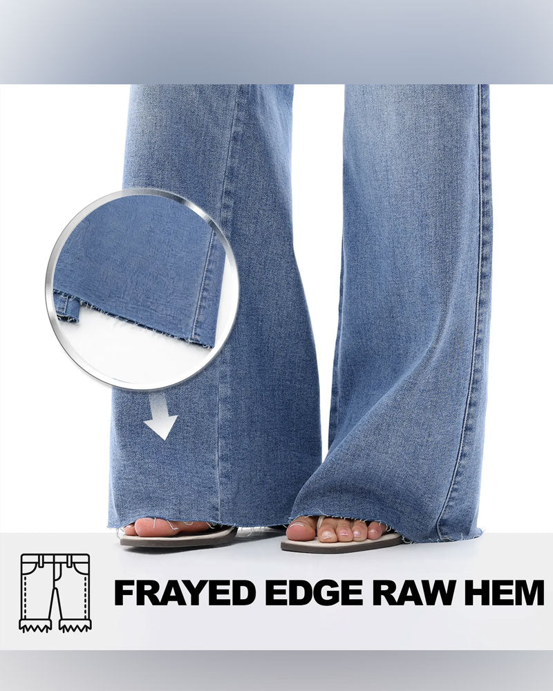 Pocket Button Wide Leg Jeans