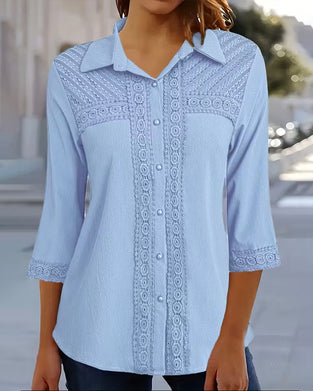 Solid Color Collared Ruffle Shirt