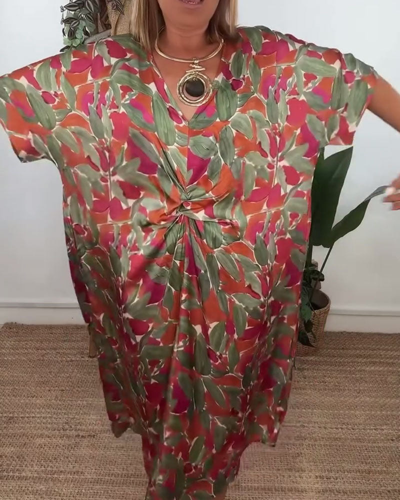 V-Neck Twist Print Dress