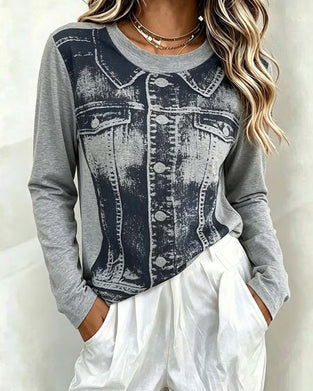 Crew Neck Print Top