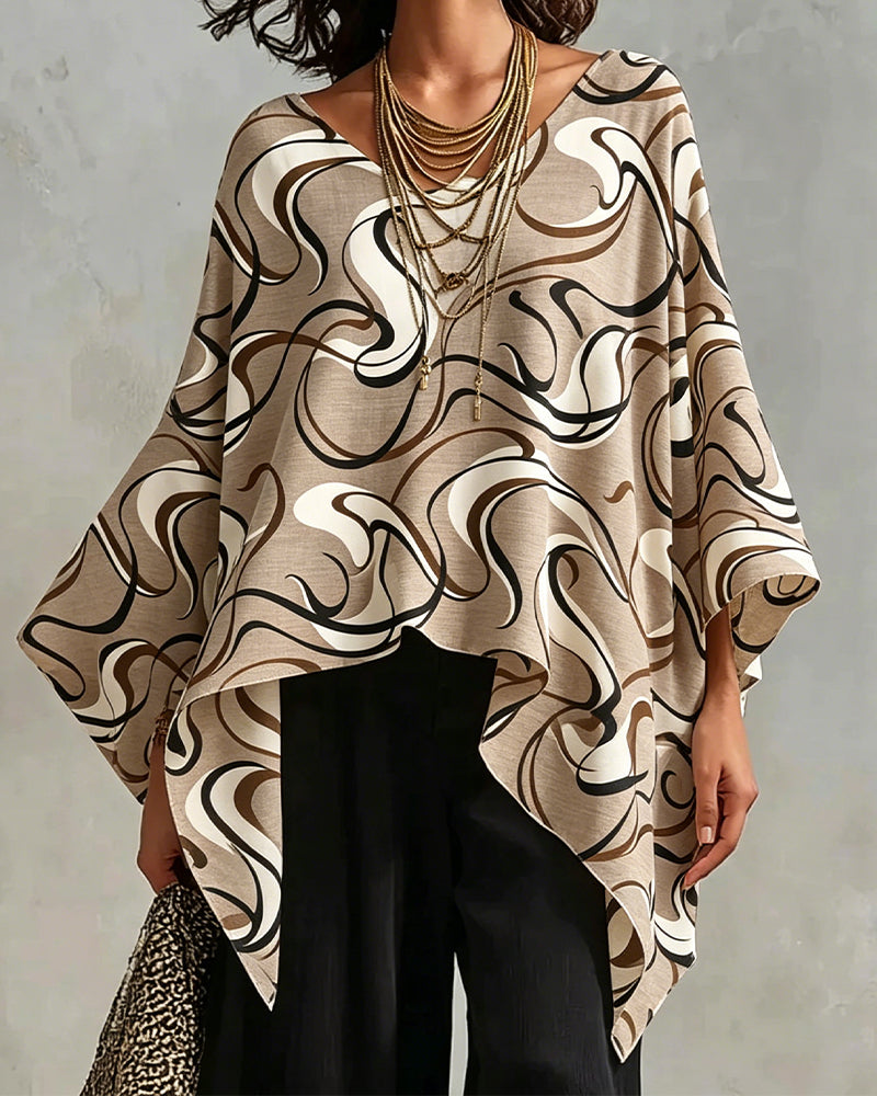 V-Neck Line Irregular Batwing Sleeve Blouse