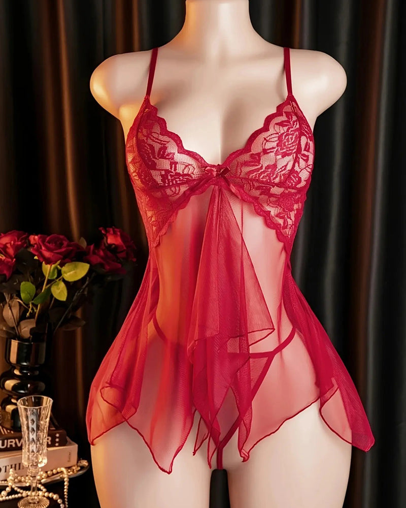 Lace Mesh Spaghetti Strap Sleepwear