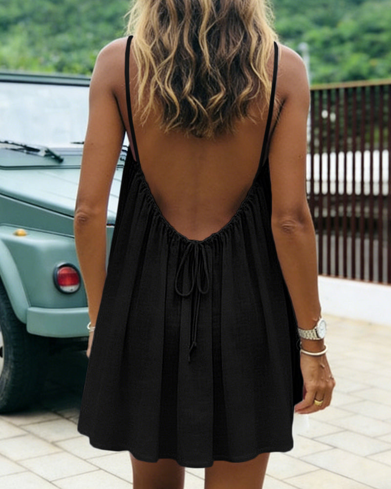 Loose Backless Spaghetti Strap Mini Dress