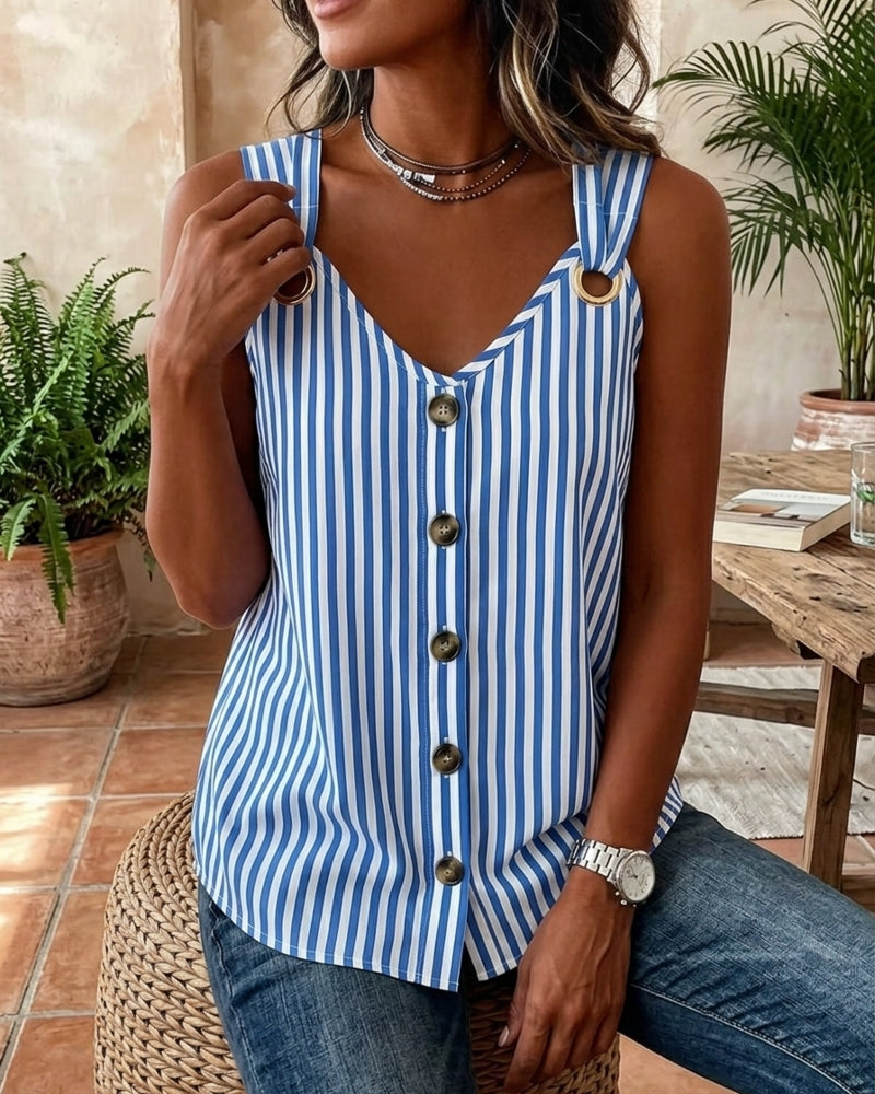 Strappy Metal Ring Striped Cami Top