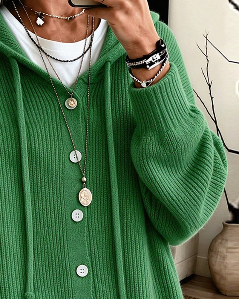 Hooded Button Loose Coat
