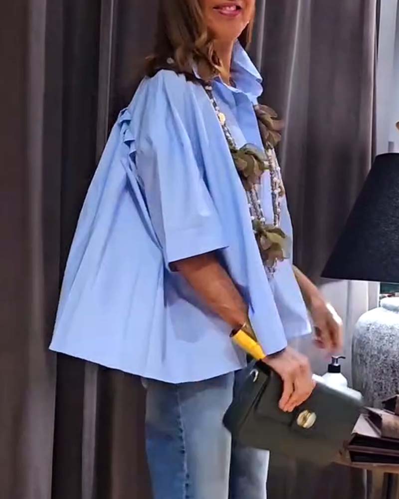 Solid color pleated pocket casual shirt