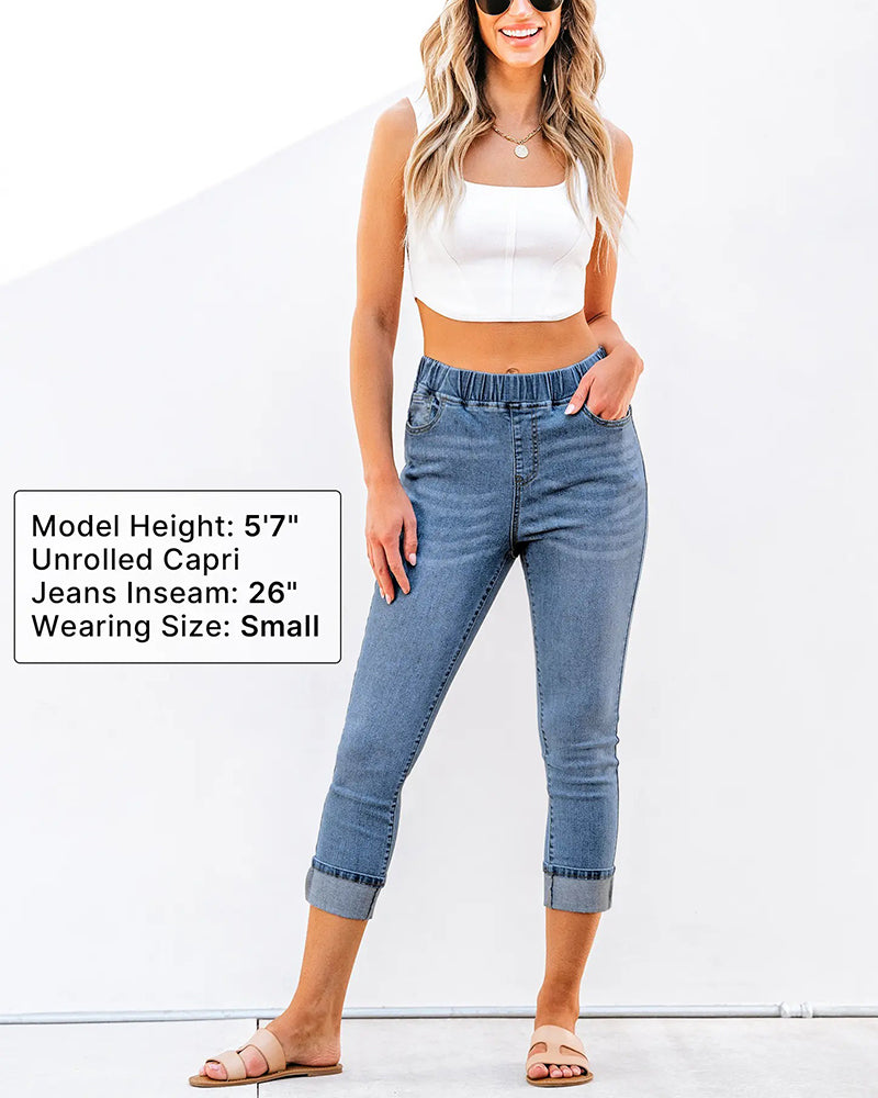 Elastic Waist Capri Jeans