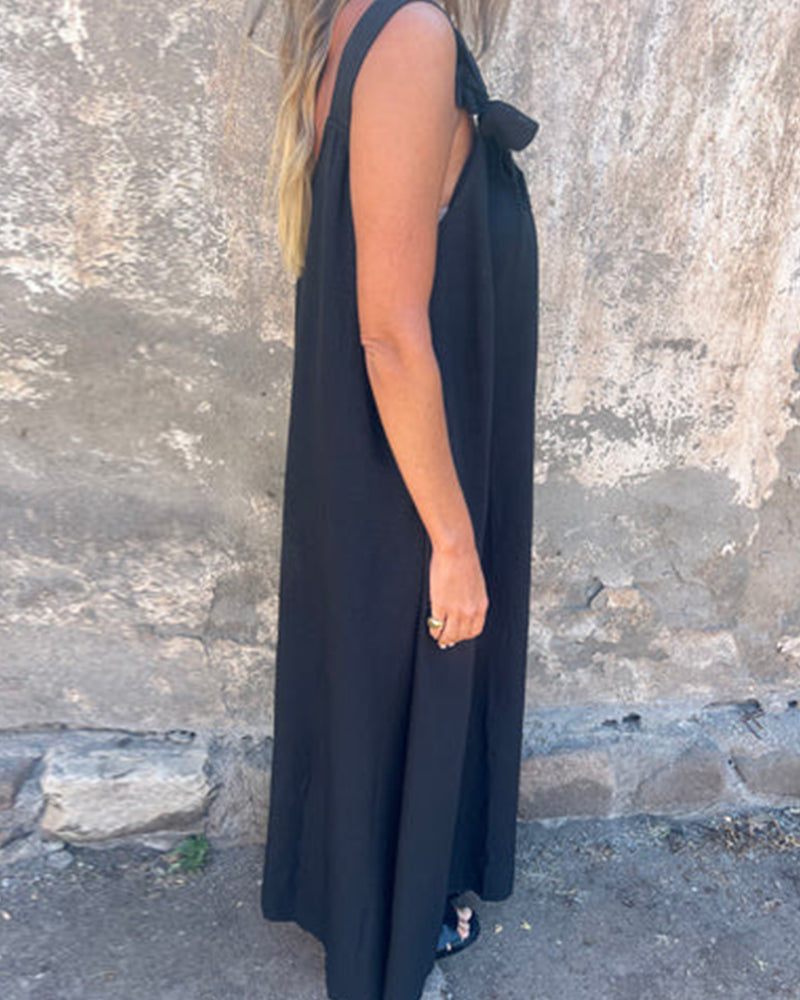 Sleeveless Solid Color Fashionable Long Dress