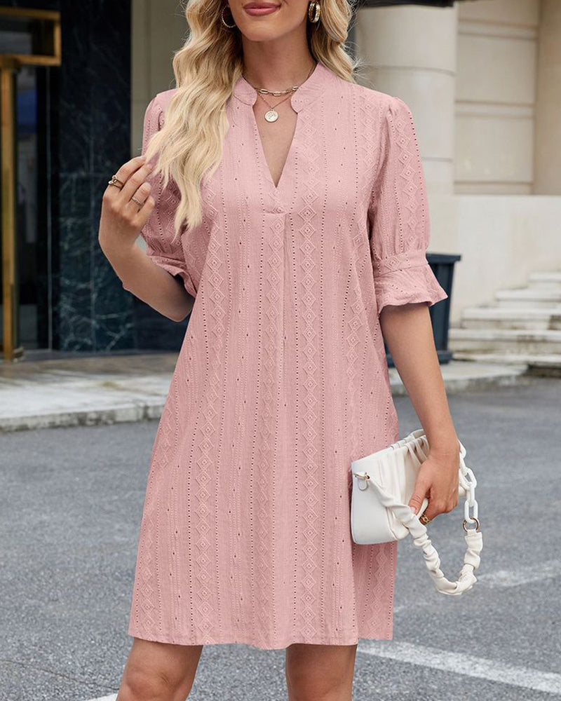 Solid Color V-Neck Dress