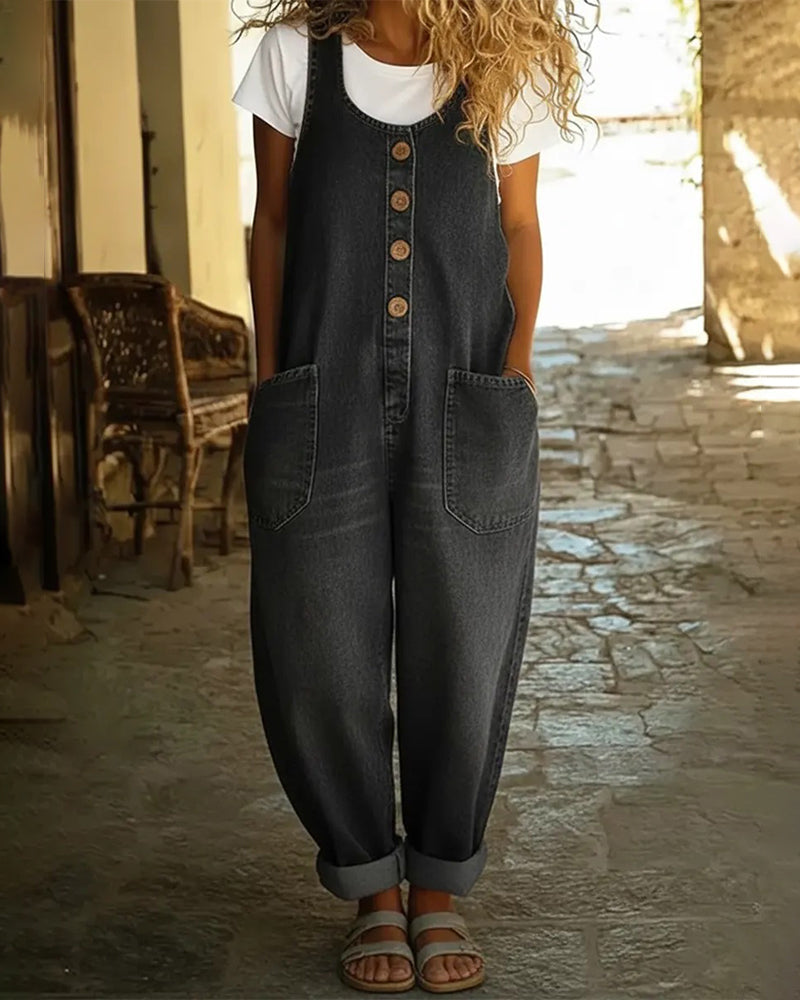 Casual Pocket Denim Jumpsuits