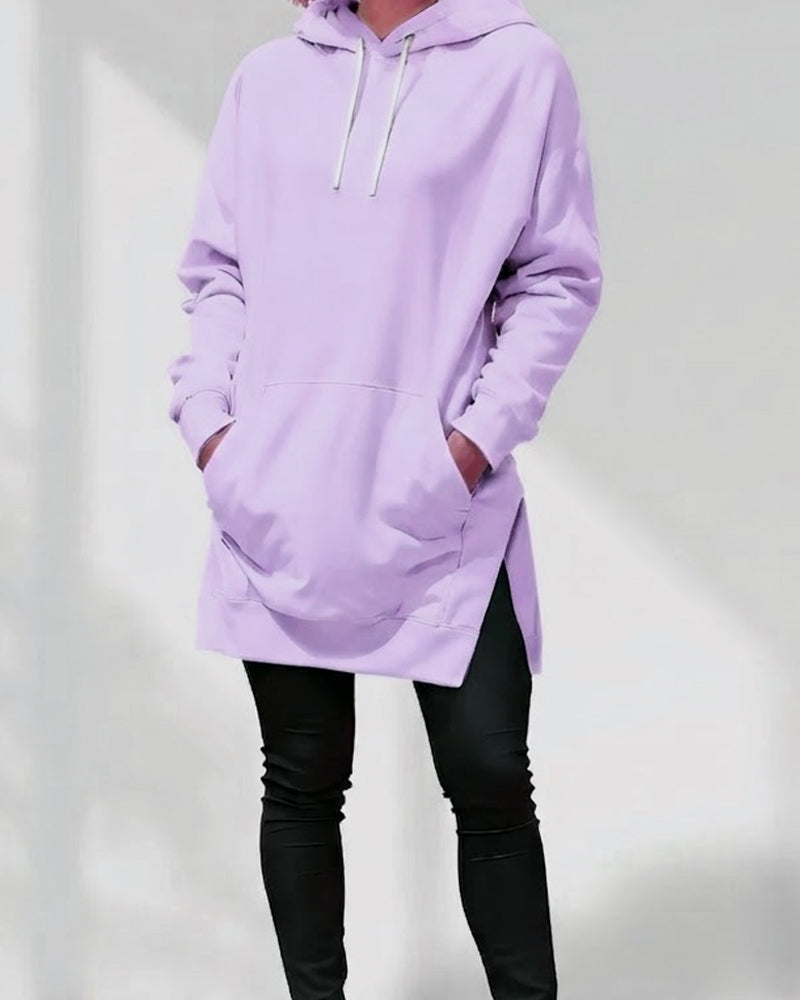 Solid Loose Fit Drawstring Hoodie