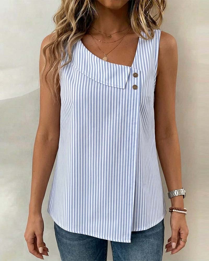 Striped Asymmetrical Sleeveless Blouse