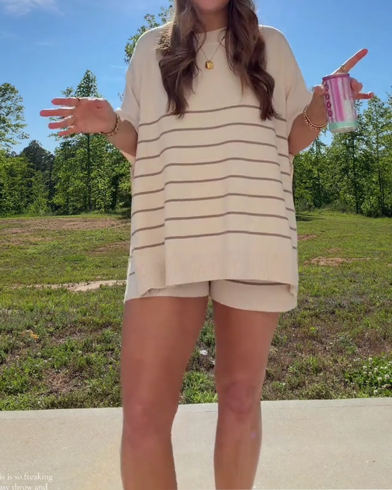 Stripe Loose Casual Shorts Set