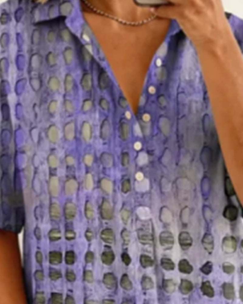 Polka Dot Print Button Half-Placket Blouse