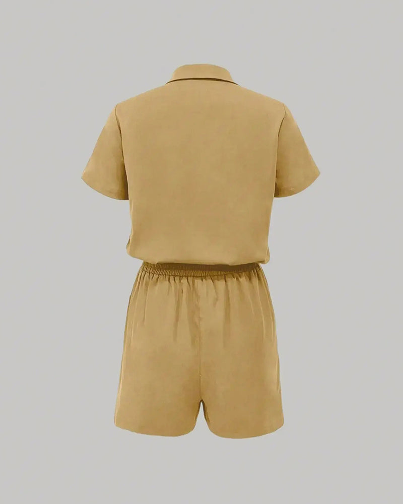 Button Pocket Elastic Waist Jumpsuit
