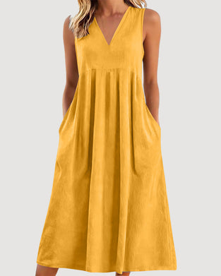 Solid Color V-Neck Sleeveless Dress