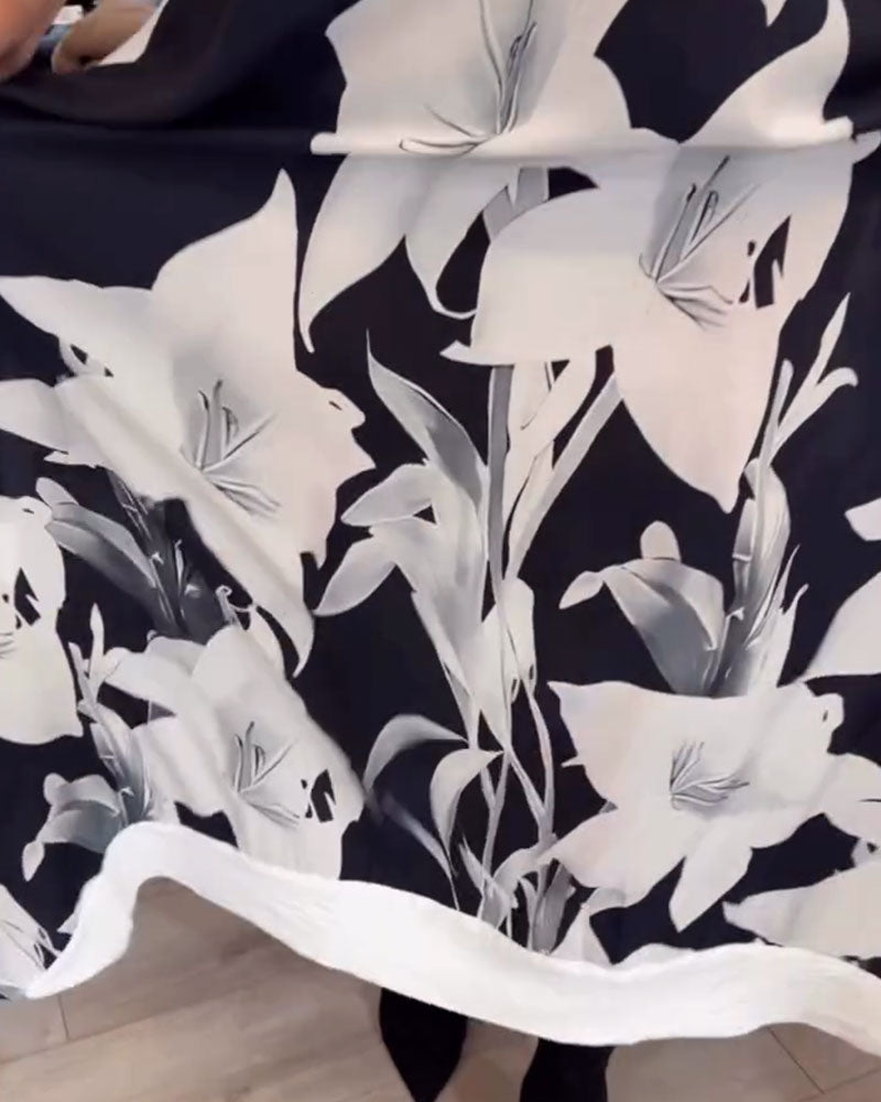 Lapel Printed Oversized Maxi Dress