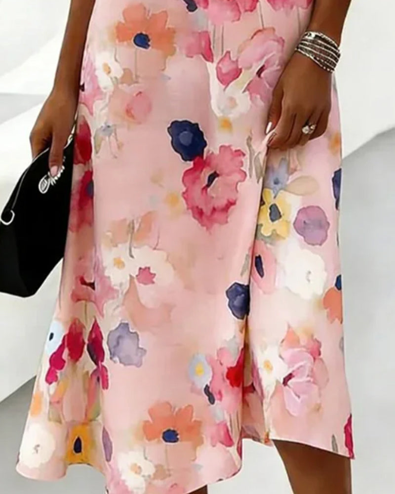 Crewneck Sleeveless Print Loose Dresses