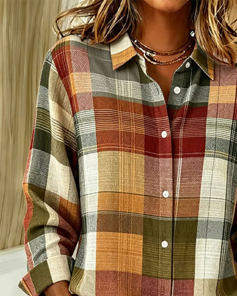 Plaid Contrast Color Split Loose Fit Shirt