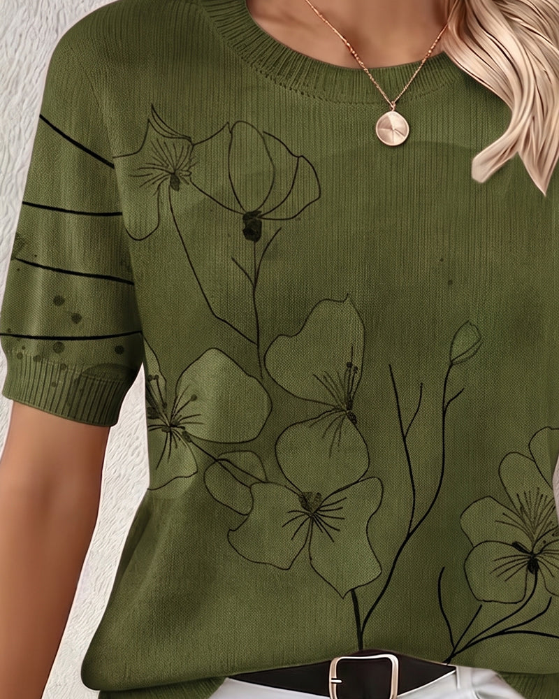 Printed Short-Sleeve Knitted Pullover