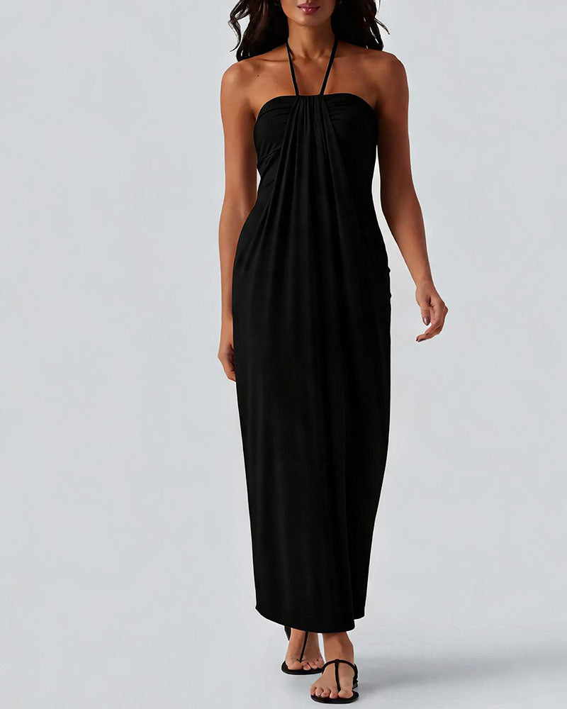 Halter Draped Long Dresses
