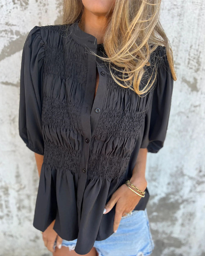 Casual Fashion Short Sleeve Solid Color Blouse