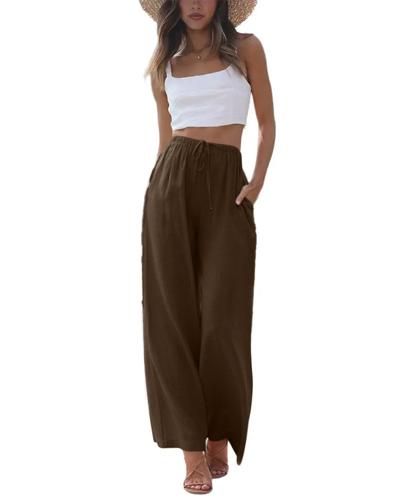 Loose Fit Casual Drawstring Wide Leg Pants