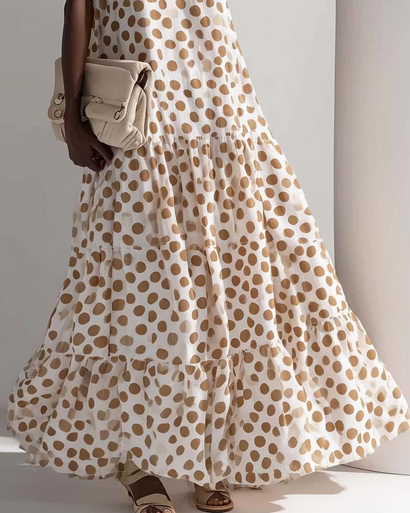 Crew Neck Vintage Polka Dot Sleeveless Dress