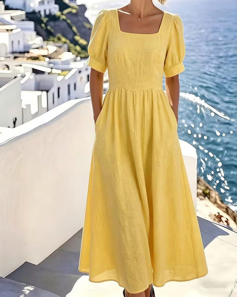 Square Neck Elegant A-Line Flared Dress