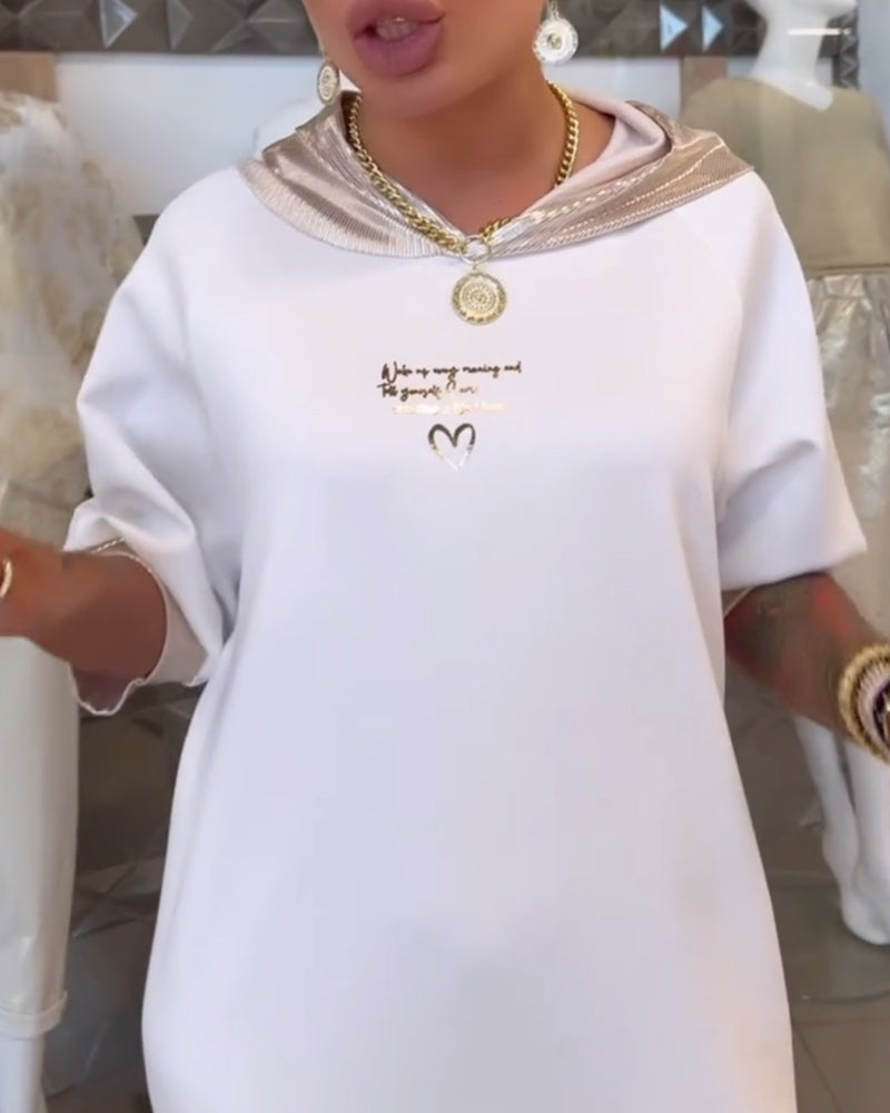 Hooded Solid Color Loose Slit Dress