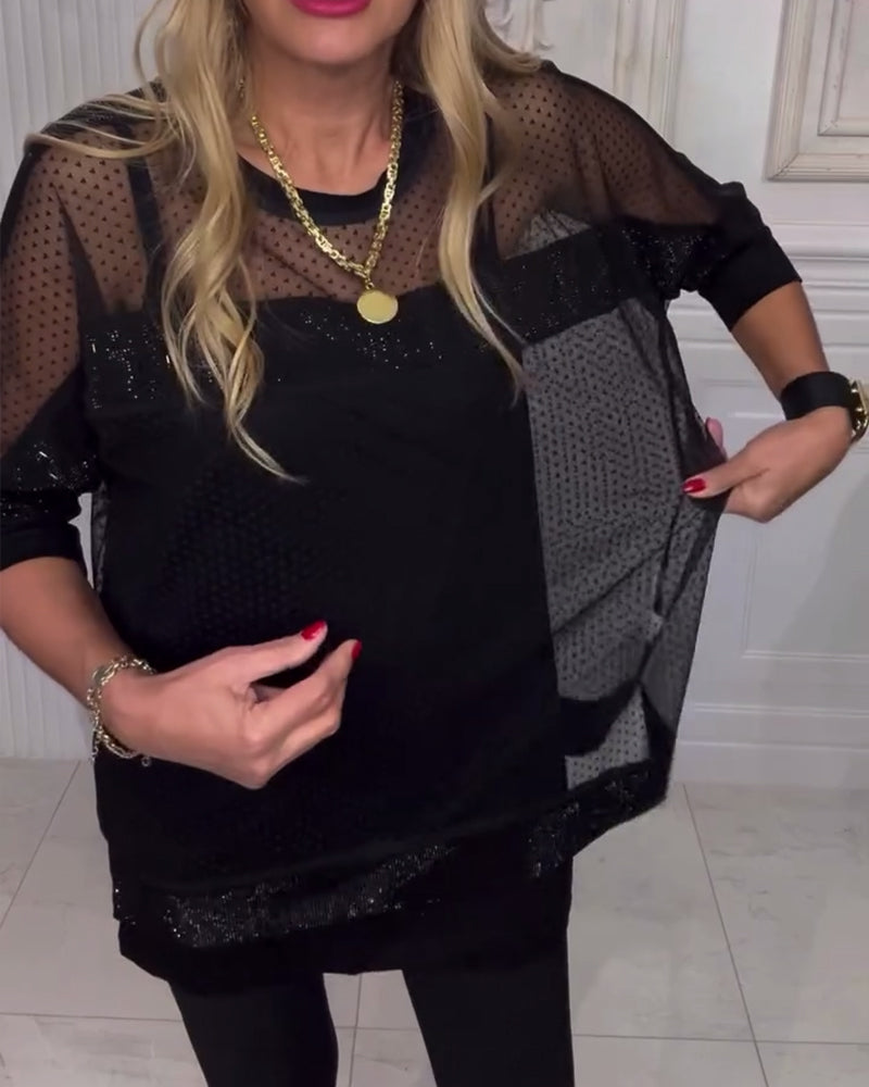 Mesh Long Sleeve Blouse